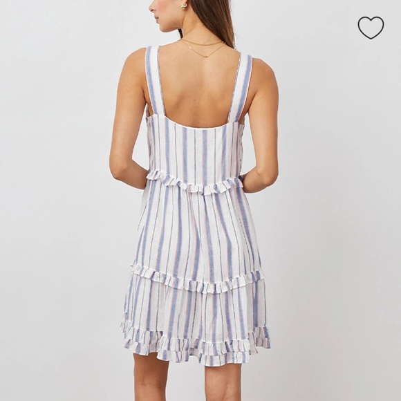 Rails Sandy Dress Tahiti Stripe Small Linen Blend Tiered Ruffle Coastal Travel - Picture 2 of 15